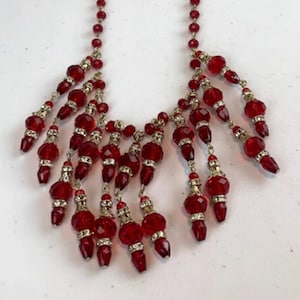 She Was Dangling In Suspense Vintage 1950s 1960s Festoon Ruby Red Facet Cut Glass Dangle Bib Necklace image 1