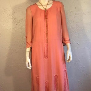 Lady Caroline Dester's Enchantment - Vintage 1920s Salmon Pink/Peach Silk Chiffon Beaded Silk Day Dress - 4/6
