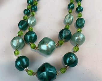 Hot Days in the Tropics - Vintage 1950s 1960s Large Aqua Turquoise Textured Bead 2 Strand Necklace