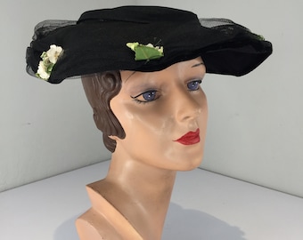 Vintage EMME Boutique Sheer Organdy Hat, Bonwit Teller, 1970\'s Vintage Sheer Black Organdy Hat With Wide Brim, 21 Inch Head  main image 4