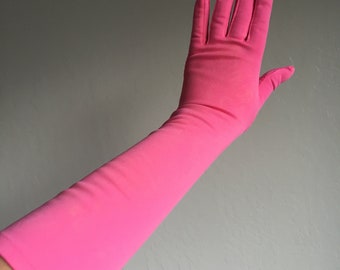 Go Where You Will - Vintage 1950s Crescendoe Peony Hot Pink Rayon Mid Arm Gloves - 7