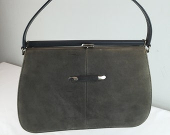 Looks oscuros y tormentosos: bolso de mano vintage de vinilo gris ahumado oscuro/gris, años 50 y 60, NOS