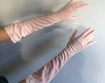 Etes-Vous Pour ou Contre - Vintage 1950s Petal Pink Nylon Elbow Length Long Gloves - 7