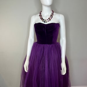 Belle of the Ball - Vintage 1950s Deep Violet Velvet & Tulle Ballerina Evening Cocktail Gown Dress