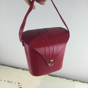 Lonely Walks in the Park - Vintage 1950s Lipstick Red Vinyl Tall Coffin Box Handbag Purse