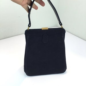 Stylish Ladies of '48 Vintage 1940s 1950s Michel of Coronet Navy Blue Suede Leather Tall Slender Handbag Purse image 1