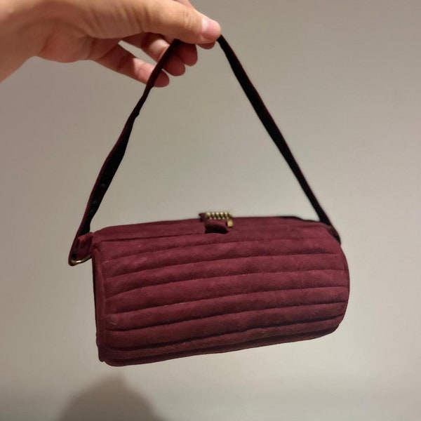 The Docile Duo - Vintage 1940s Burgundy Red Suede Leather Pouch Evening Handbag Purse