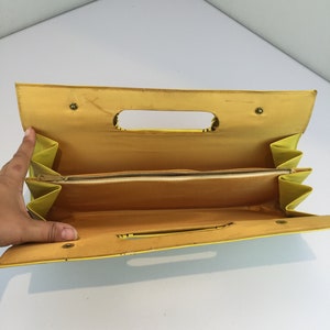 It Was Hers and Hers Alone Vintage 1960s Canary Yellow Faux Leather Clutch Handbag Purse image 8