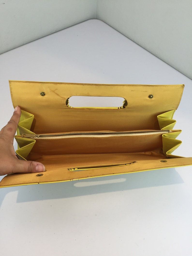 It Was Hers and Hers Alone Vintage 1960s Canary Yellow Faux Leather Clutch Handbag Purse image 8
