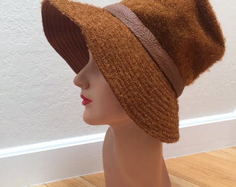 Take To Colour - Vintage 1950s 1960s Nutmeg Brown Wool Mohair Floppy Bucket Hat