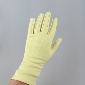 Alas She Had Waited Long Enough Vintage 1950s 1960s Shalimar Banana Yellow Nylon Over Wrist Gloves 7 image 1