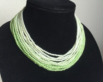 Sugar Dipped Necklines - Vintage 1950s Lime to Green Ombre Seed Bead Multi Strand Necklace