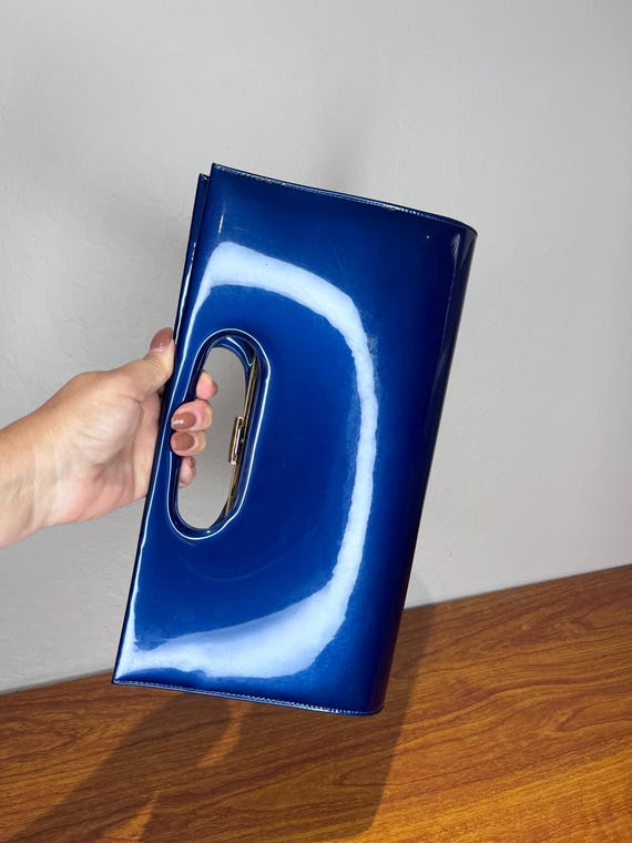 The Clutch Club - Vintage 1950s 1960s Blue Large Faux Leather Vinyl Clutch Purse
