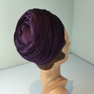 The Girls Were Back With Attitude - Vintage 1960s Deep Violet Aubergine Satin Turban Cloche Beehive Dome Hat