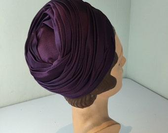 Vintage Womens Purple Floppy Turban Hat Union Made Front  display picture 3