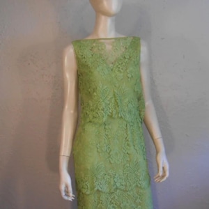 Apple Blossom Events - Vestido vintage de encaje verde manzana con capas, años 60 - 4