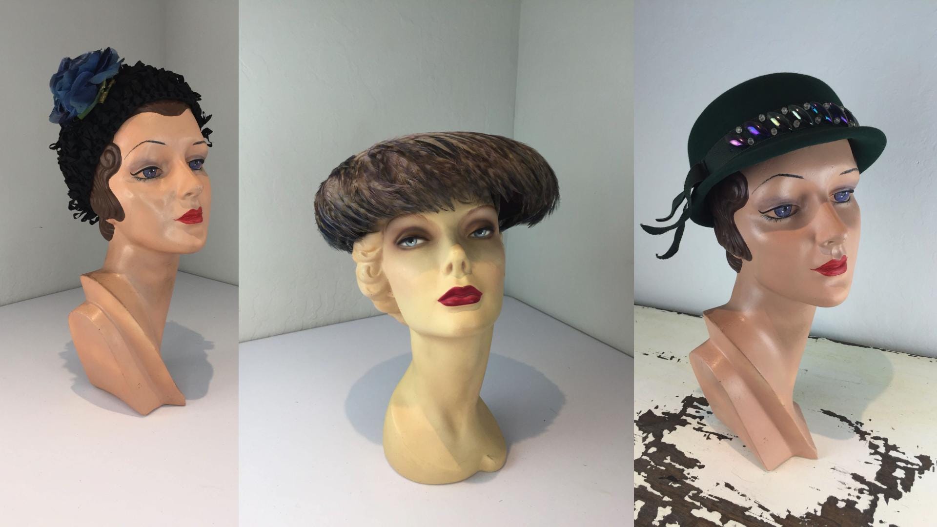 Three Gals Hat Lot #3 - Vintage 1950s Lot of 3 Hats Black  display picture 1