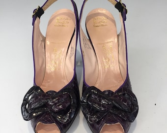 Carnival of Cobra - Vintage Late 1940s 1950s Royal Purple Plum Snakeskin Leather Pin Up Pumps High Heels Shoes - 6M