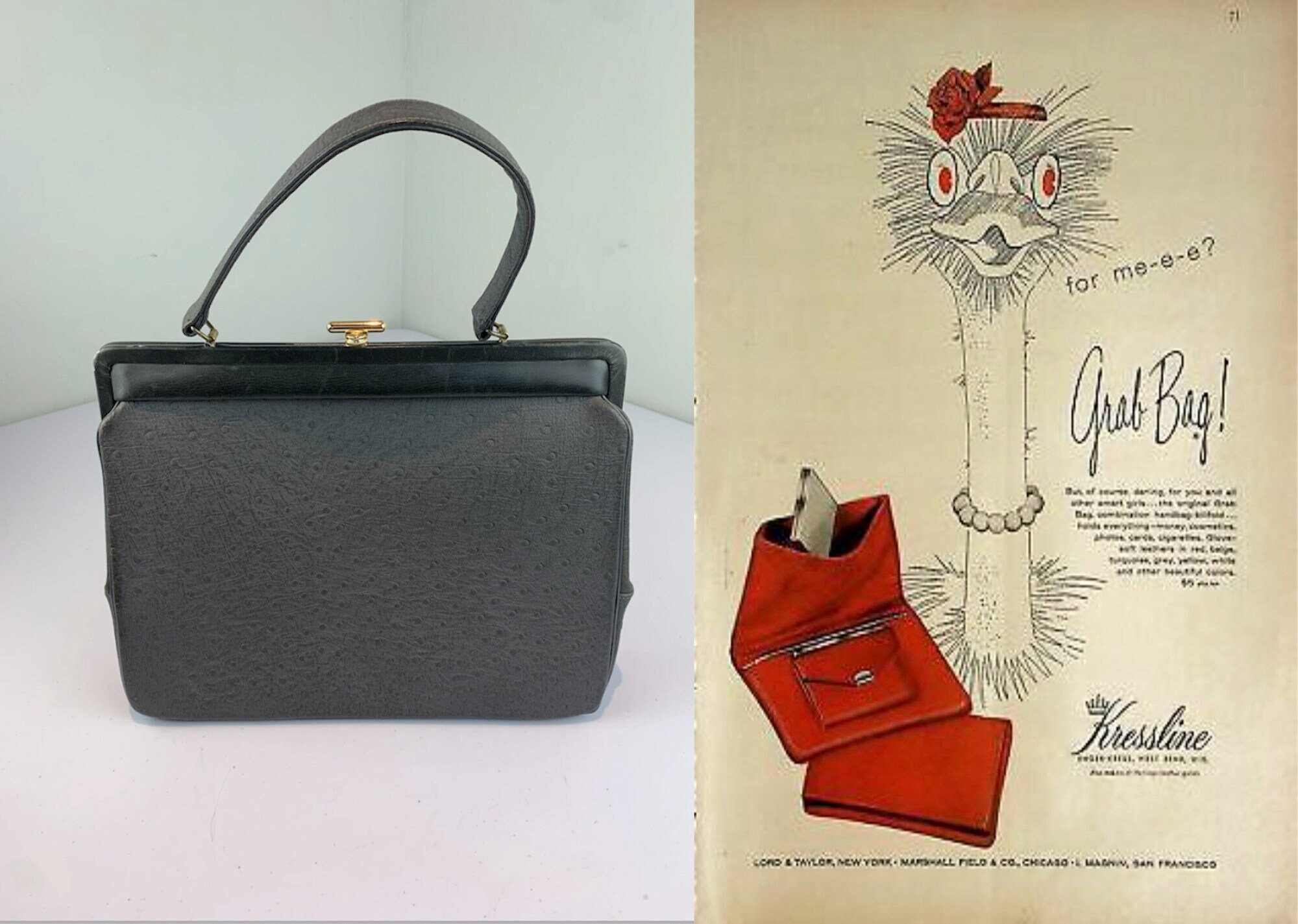 Red Vegan Ostrich Skin Tote Vintage Bag Woven Handles Polka 