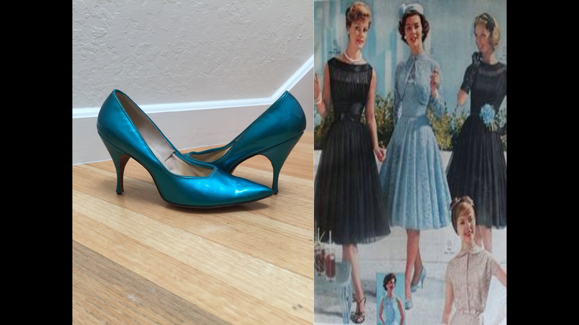 1950s Handbags, Purses, and Evening Bag Styles The Forget Me Knot Crew - Vintage 1950S Electric Turquoise Patent Leather Stilettos Heels Shoes Pumps Rare 8Aa $180.00 AT vintagedancer.com