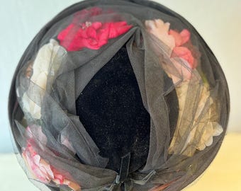 Vintage Black Feather Saucer Wide Brim Hat Under-Hat 40s 50s Rhinestone Crystals Vintage Black Feather Saucer Wide Brim Hat Under-hat 40s 50s  main image 3