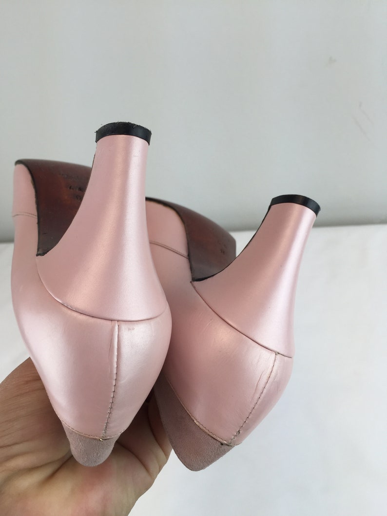 Fashion Made Easy Vintage 1960s NOS Shell Pink Muted Pearl & Nubuck Leather Heels 7.5/8AA image 8