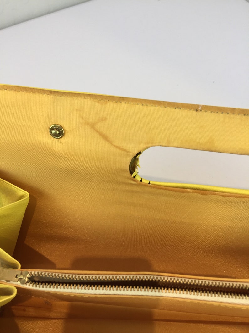 It Was Hers and Hers Alone Vintage 1960s Canary Yellow Faux Leather Clutch Handbag Purse image 9