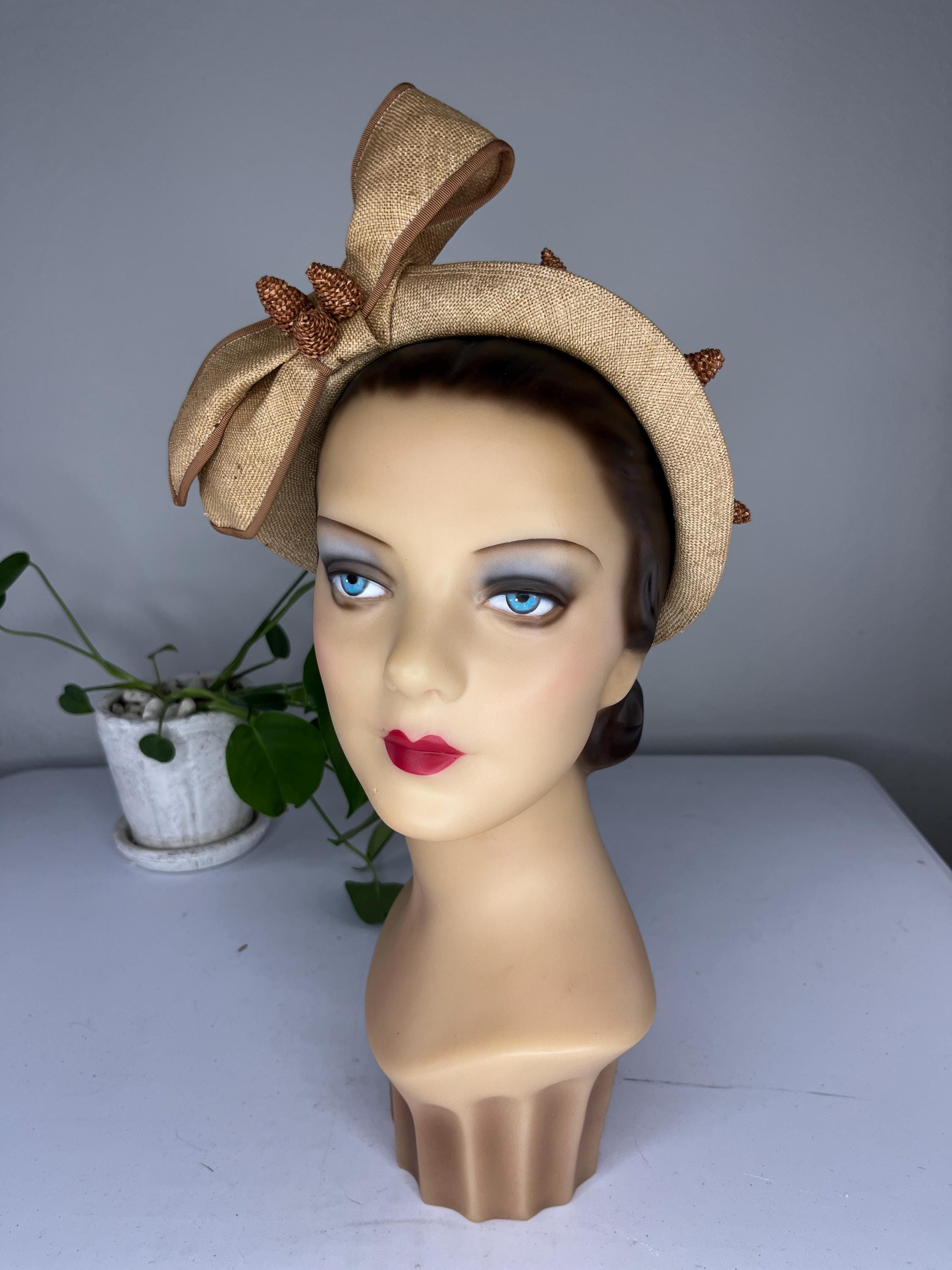 Bashful Brims Vintage 80s Christmas Straw Hat Womens Holiday Bows Pine Cones Wide Brim Edwardian Straw Vintage Hats for Women for sale | eBay main image 4