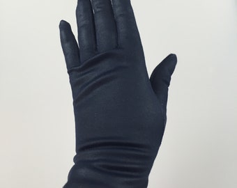 Keeping Up Appearances - Vintage 1950s 1960s Hansen Navy Blue Faux Leather Fabric Gloves - 6 1/2