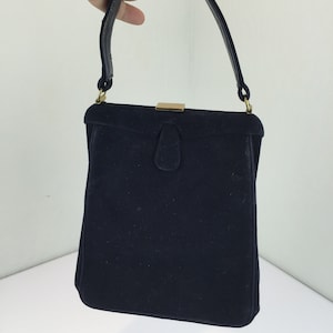 Stylish Ladies of '48 Vintage 1940s 1950s Michel of Coronet Navy Blue Suede Leather Tall Slender Handbag Purse image 3