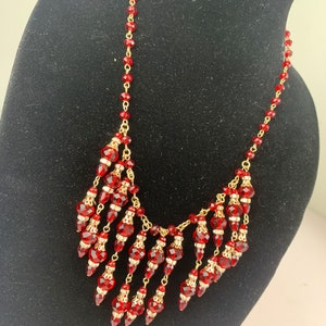 She Was Dangling In Suspense Vintage 1950s 1960s Festoon Ruby Red Facet Cut Glass Dangle Bib Necklace image 4
