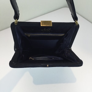 Stylish Ladies of '48 Vintage 1940s 1950s Michel of Coronet Navy Blue Suede Leather Tall Slender Handbag Purse image 7