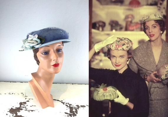 Hat Size 20 Mid Century Hats Winter Fall Feather Hat Tan Vintage Pillbox Hat Vintage 1950s Christine Original Black Brown Netting