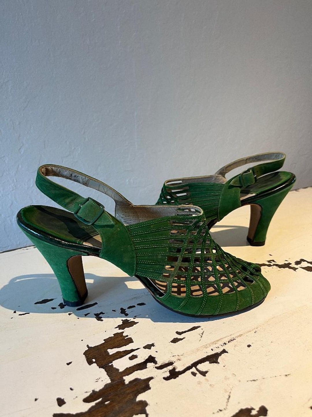 Art Deco Colours Vintage 1930s Shamrock Green Nubuck Leather