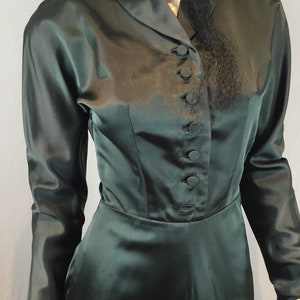 Parisian Collections - Vintage 1940s Fred A Block Dark Sea Green Satin Draped Back Dress