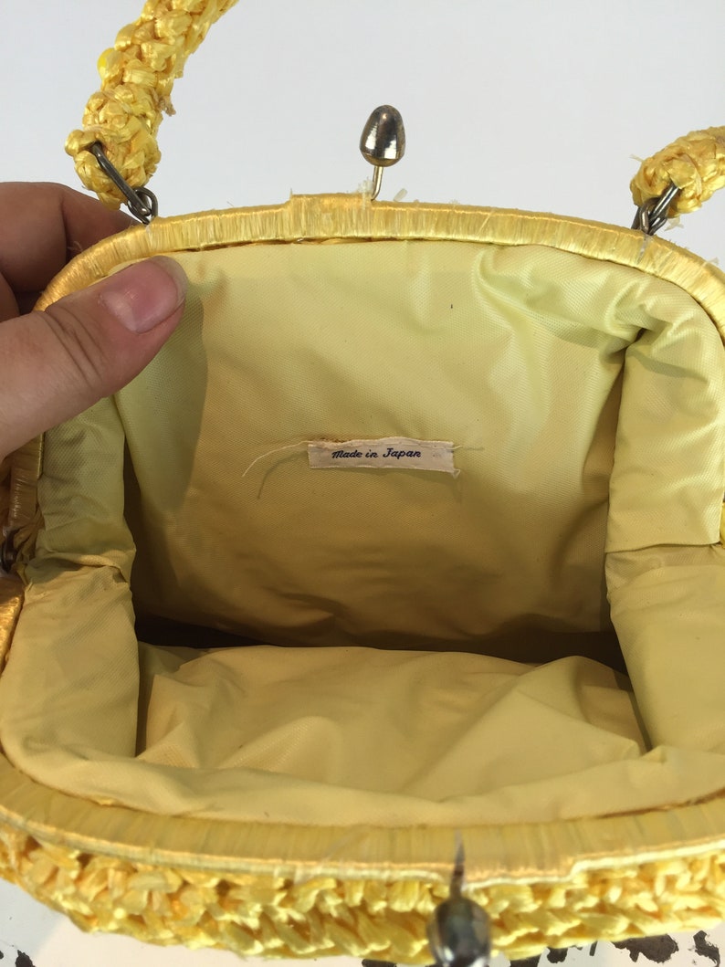 The Fresh Bloom of Yellow Vintage 1960s Bright Yellow Raffia Straw Pouch Handbag Purse image 6
