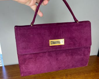 Eloise's Jaunts - Vintage 1950s PariStyle Magenta Suede Satchel Handbag Purse