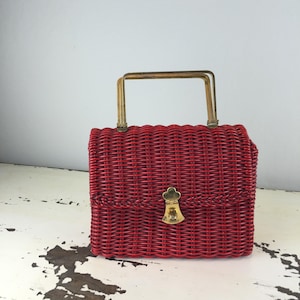 Seemingly Endless Choices - Vintage 1950s Lesco Lona Red Vinyl Wicker Mini Box Handbag