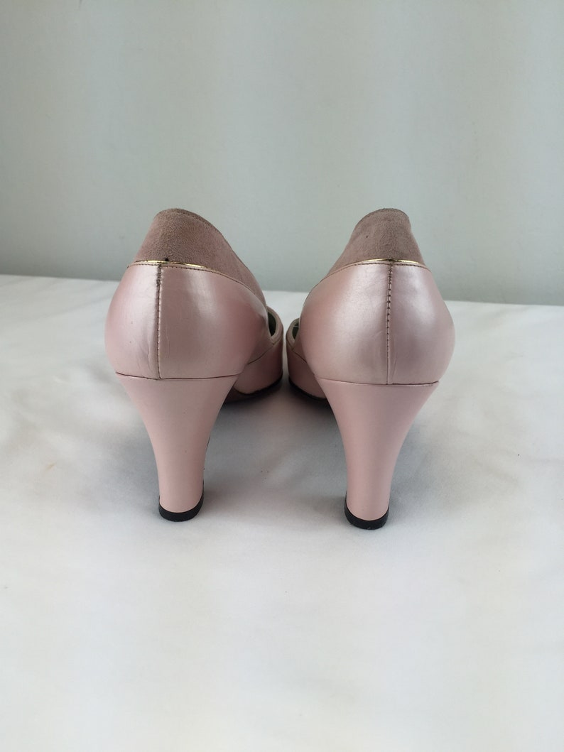 Fashion Made Easy Vintage 1960s NOS Shell Pink Muted Pearl & Nubuck Leather Heels 7.5/8AA image 4