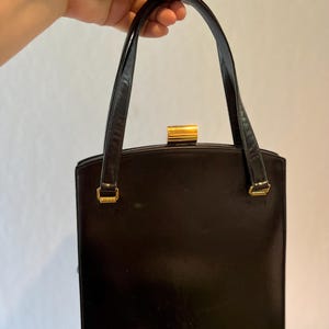 Ready For the Show - Vintage 1950s Classic Colblentz Black Leather Tall Handbag Purse