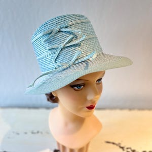 Paris Collections - Vintage 1962 1963 Yves Saint Laurent Egg Blue High Crown Wide Brim Straw Hat - Museum Quality