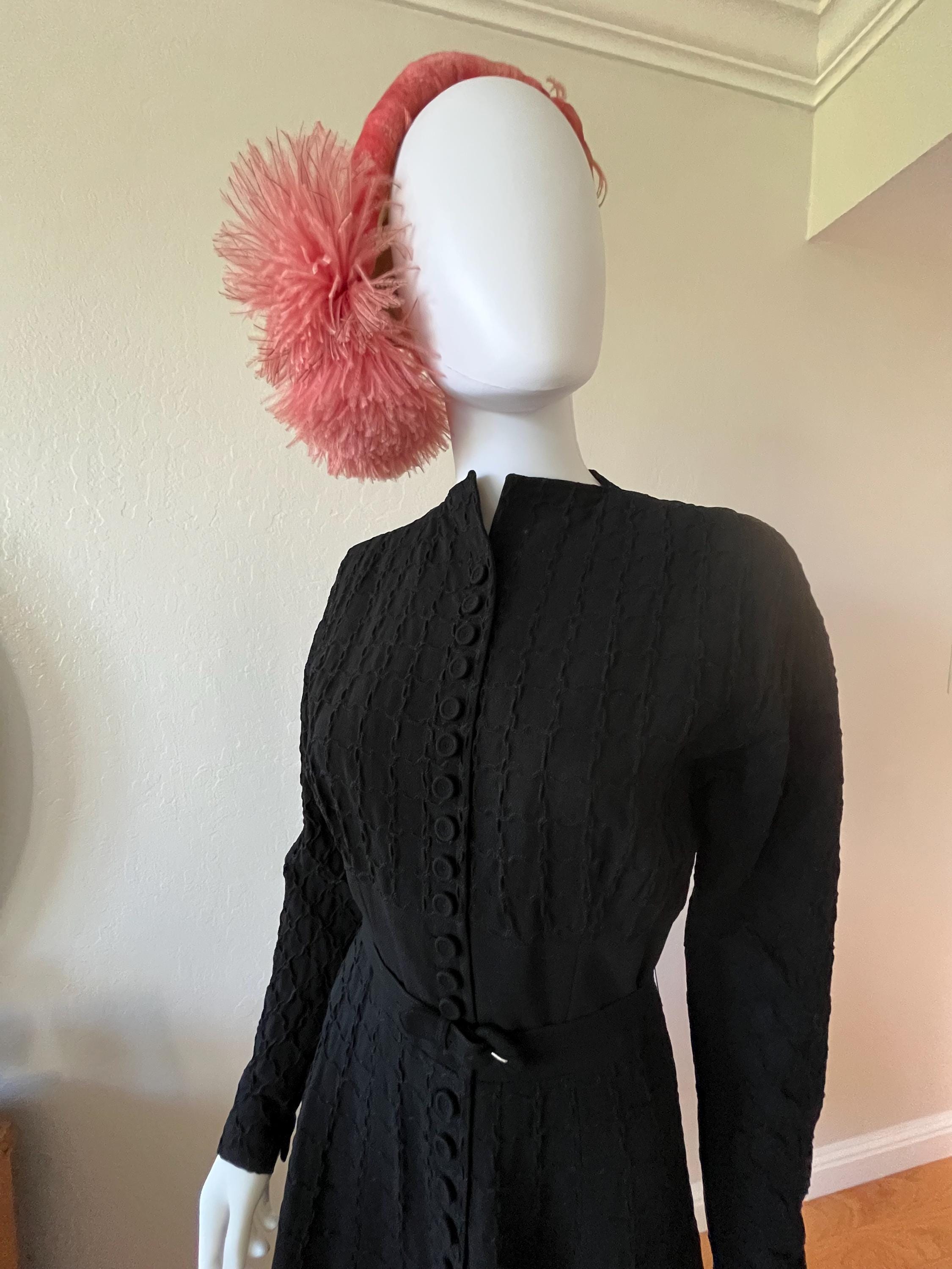 The Little Black Dress - Vintage 1940s Nettie Rosenstein Black Wool Crepe Dress - Rare/Mint