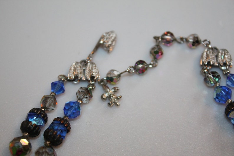 The Blue Danube Vintage 1950s Coro Vendome Cobalt Blue AB Crystal Necklace Earrings Set Rare image 3