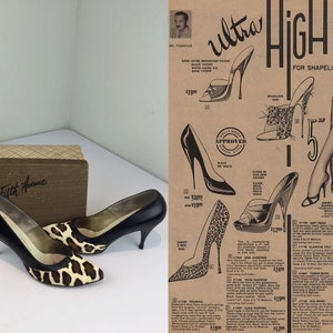 On the Prowl Tonight Vintage 1950s 1960s Printed Leopard Horse Fur & Black Leather Heels Shoes Pumps 8AA image 2
