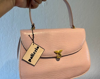 Sally & Francine On Vacation - Vintage 1960s NOS Palizzio Baby Pink Faux Croco Leather Satchel Handbag Purse