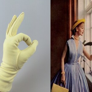 Alas She Had Waited Long Enough Vintage 1950s 1960s Shalimar Banana Yellow Nylon Over Wrist Gloves 7 image 2