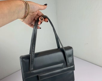 Be Fashion Wise - Vintage 1950s 19560s Gray Grey Leather Satchel Purse Handbag