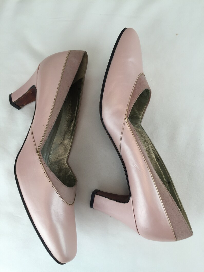 Fashion Made Easy Vintage 1960s NOS Shell Pink Muted Pearl & Nubuck Leather Heels 7.5/8AA image 6