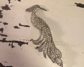 Is That For Me? - Vintage 1930s Massive Pave Bird of Paradise Rhodium Silver Tone Brooch