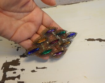 Why It's All the Rage - Vintage 1930s Art Deco Multi-Colour Glass Stone Filigree Dress Belt Buckle